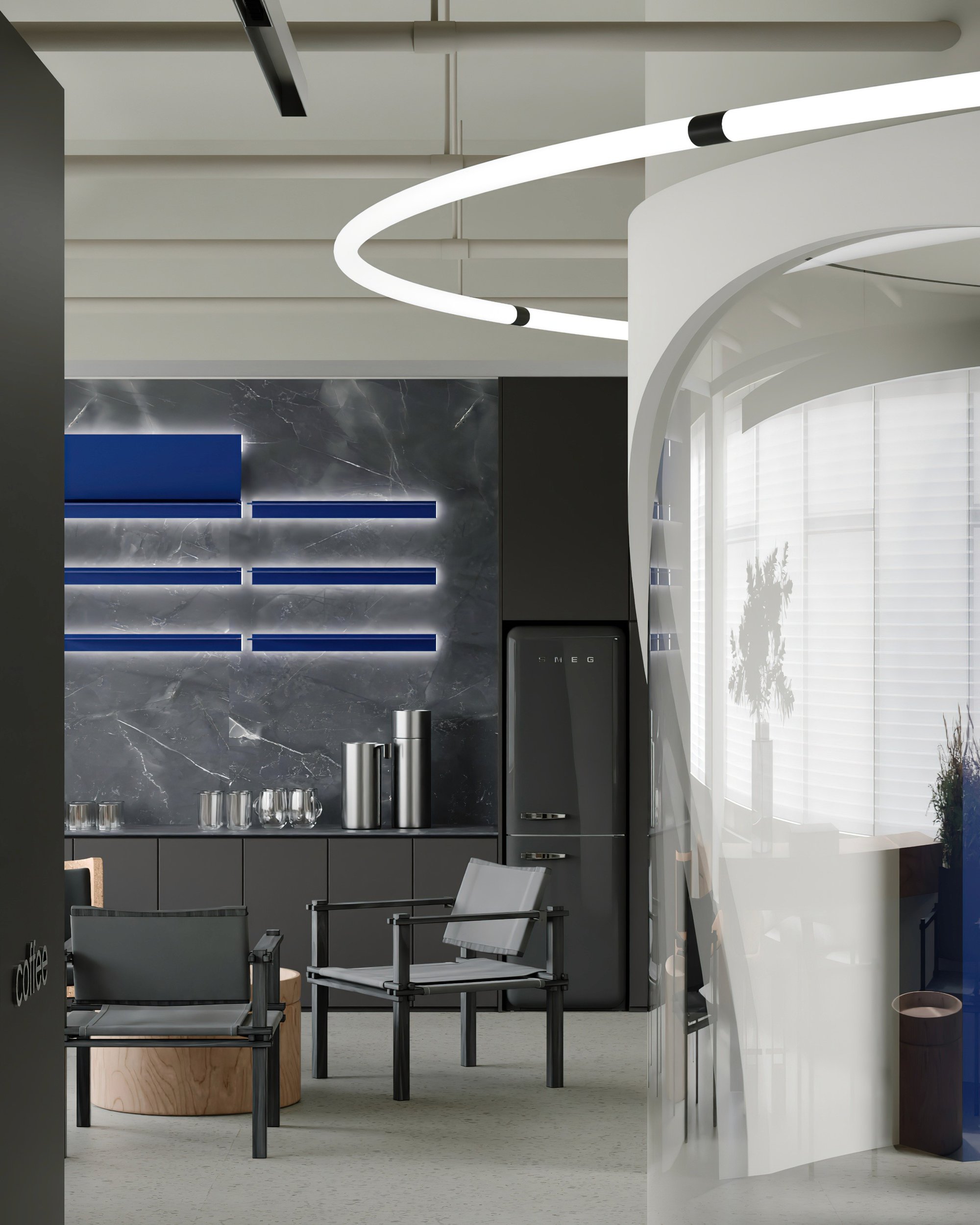 Contemporary office pantry renovation with custom timber joinery and luxury finishes